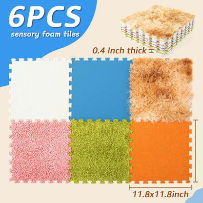 Edusense 6-Pack Sensory Floor Tiles – for Tactile Play, Autism Support & Baby Development | 1cm Thick Interlocking Foam Mat with 6 Textures | Essential for Playroom, Daycare & Calming Corner (3x2 ft)