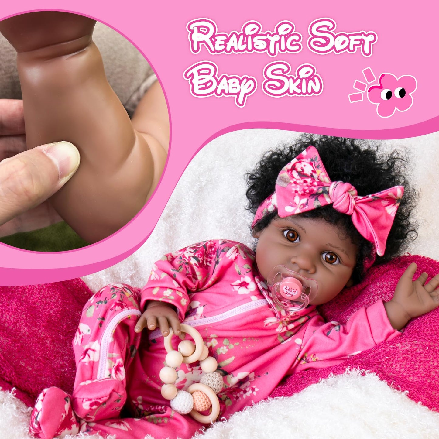 Aori Black Reborn Baby Dolls Girl - 22 inches Lifelike Black American Weighted Doll with Realistic Details, Gift for Kids 3+, Grandparents