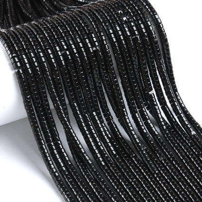 150pcs 2x4mm Natural Black Agates Stone Tube Shape Beads Loose Flat Round Cylinder Flat Spacer Green Stone Beads for Bracelet Earrings Jewelry Making