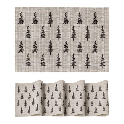 Artoid Mode Xmas Tree Christmas Vinyl Placemats Set of 4, 12x18 Inch Wipeable Winter PVC Woven Table Mats for Party Kitchen Dining Decor