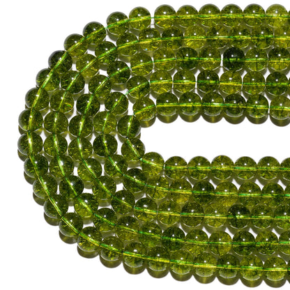 10mm Natural Peridot Gemstone Beads Polished Round Smooth Stone Beads for Bracelets Jewelry Making 15inch Loose Beads