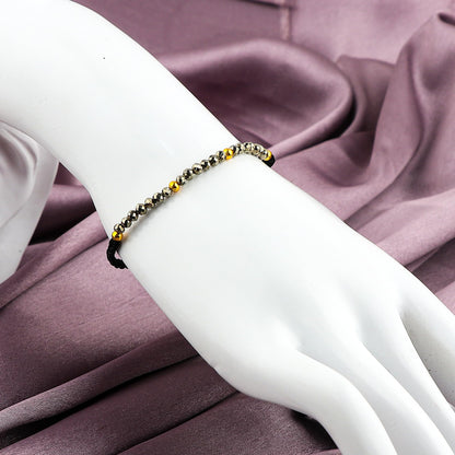 GEMSYMPHONY Pyrite Gemstone Beads Braided Bracelet – 3.5mm Natural Stone Beads, Handmade Adjustable Braided Rope Bracelet, Healing Crystal Jewelry for Men & Women, Unisex Boho Gift (Pyrite)