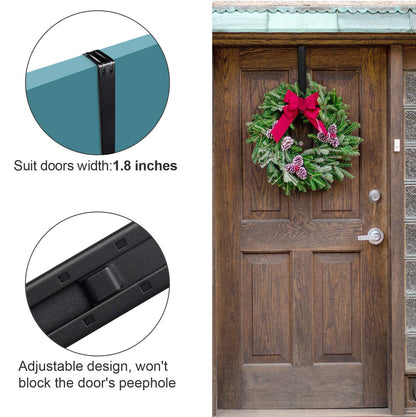 Myfolrena Wreath Hanger Adjustable Door Hanger Wreath Hanger for Front Door 15 to 24inch,Wreath Hook, Hold Up 20lb (Black,1 Pack)