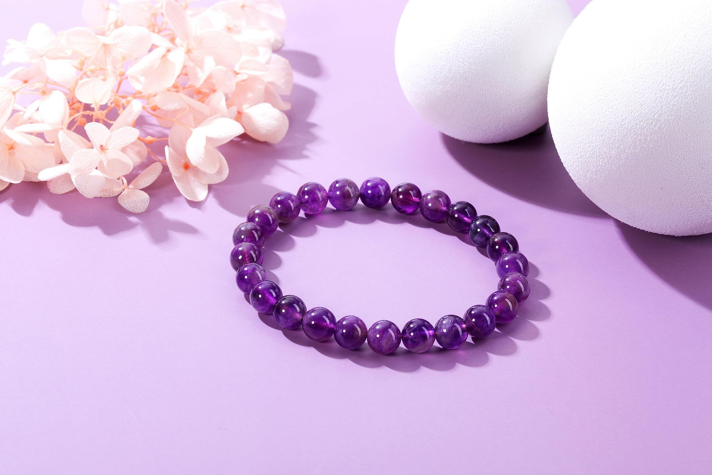 Jovivi Amethyst Crystal Bracelets for Women Men - 8mm Handmade Natural Semi Precious Gemstone Beaded Bracelets, Round Stone Beads Stretch Bracelet, Healing Yoga Bracelets Jewelry Gifts