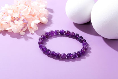 Jovivi Amethyst Crystal Bracelets for Women Men - 8mm Handmade Natural Semi Precious Gemstone Beaded Bracelets, Round Stone Beads Stretch Bracelet, Healing Yoga Bracelets Jewelry Gifts