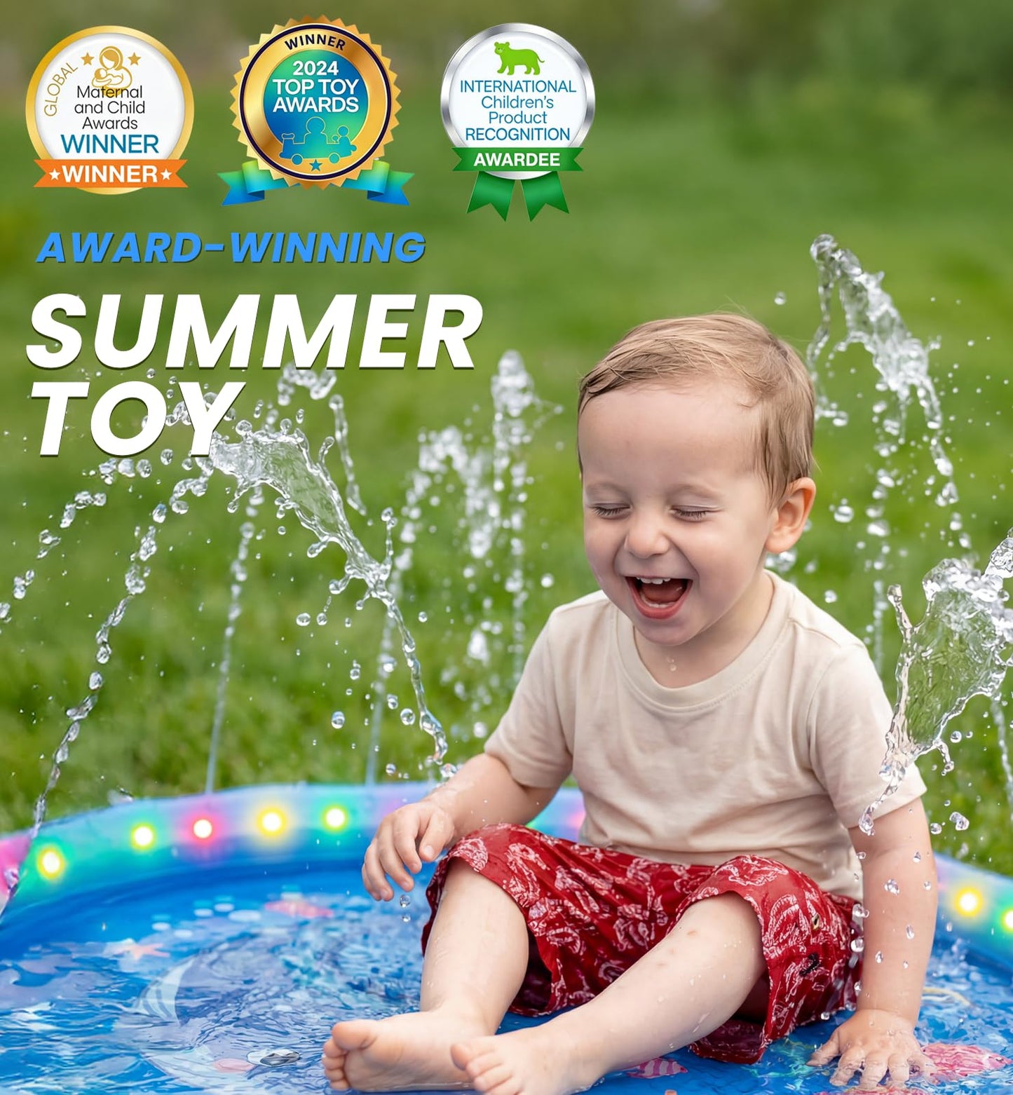 Dsquu LED Glowing Splash Pad Sprinkler for Kids & Dogs, 60" Non-Slip Outdoor Water Toys Toddler Sprinkler Pool Splash Pad/Play Mat,LED Light Boys Girls Yard Sprinkler Pool for Kids