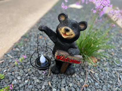 VP Home | Welcome Sign Bear Solar Powered LED - Garden Statue Decor - Outdoor Bear Figurines - Garden Light - Front Yard Decor - Funny Figurine Decor for Outside House, Patio, Yard, and Lawn