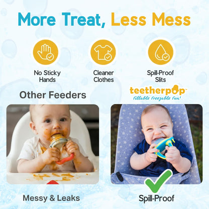 Teetherpop Fillable Freezable Teethers for Babies - Breastmilk Teether with Spill-Proof Sippy Slits – Teething Popsicle for Baby, Liquids & Purées, Cooling Teething Relief Feeder Pacifier - LimonTeal