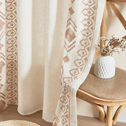 LOHUT Beige Boho Curtains 2 Panels for Bedroom 84 Inches Long Linen Embroidered Drapes for Living Room Farmhouse Geometric Light Filtering Grommet Window Treatment 55x84 Inch, Taupe On Beige