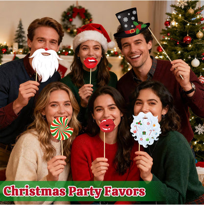 Christmas Photo Booth Props - 36Pcs Christmas Party Decorations Decor & Selfie Accessories, Fun Xmas Party Favors Gifts for Adults, Office Party Supplies
