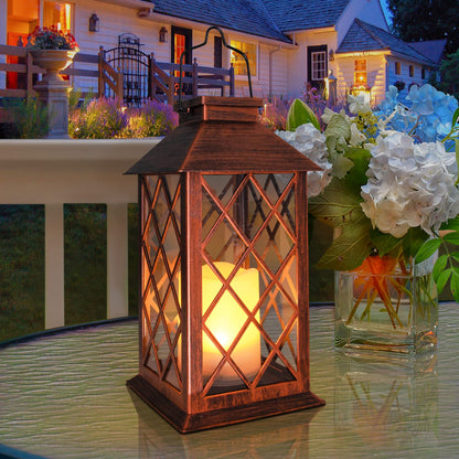 [2 Pack] TAKE ME 14" Solar Lantern Outdoor Garden Hanging Lantern Waterproof LED Flickering Flameless Candle Mission Lights for Table,Outdoor,Christmas Gifts Mom Wife