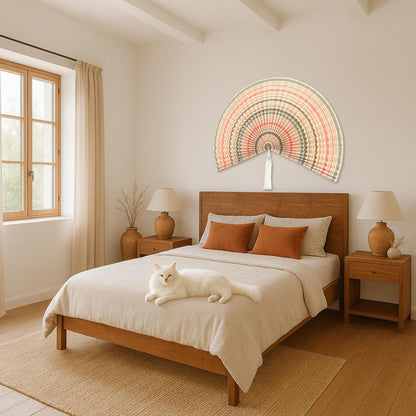 47" Handwoven Bamboo Wall Art, Bamboo Wall Fan Decor for Boho Bedroom Aesthetic , Japanese Oriental Fan Decoration for Living Room, Dining Room or Above Bed with Lightweight Hanging Design (Boho)