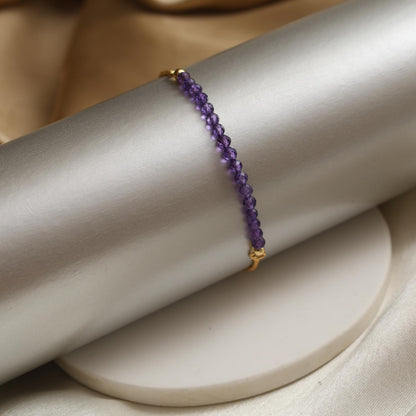 Gempires February Birthstone Jewelry for Women, Birthstone Beaded Bracelet, Amethyst Bracelet, Bolo Beads Bracelet, 14k Gold Plated Chain (6-9 inch Adjustable Length)