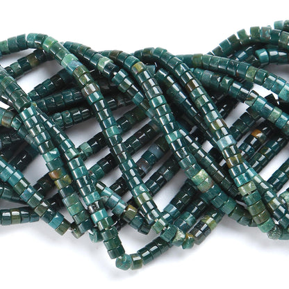 150pcs 2x4mm Natural Moss Agates Stone Tube Shape Beads Loose Flat Round Cylinder Flat Spacer Green Stone Beads for Bracelet Earrings Jewelry Making