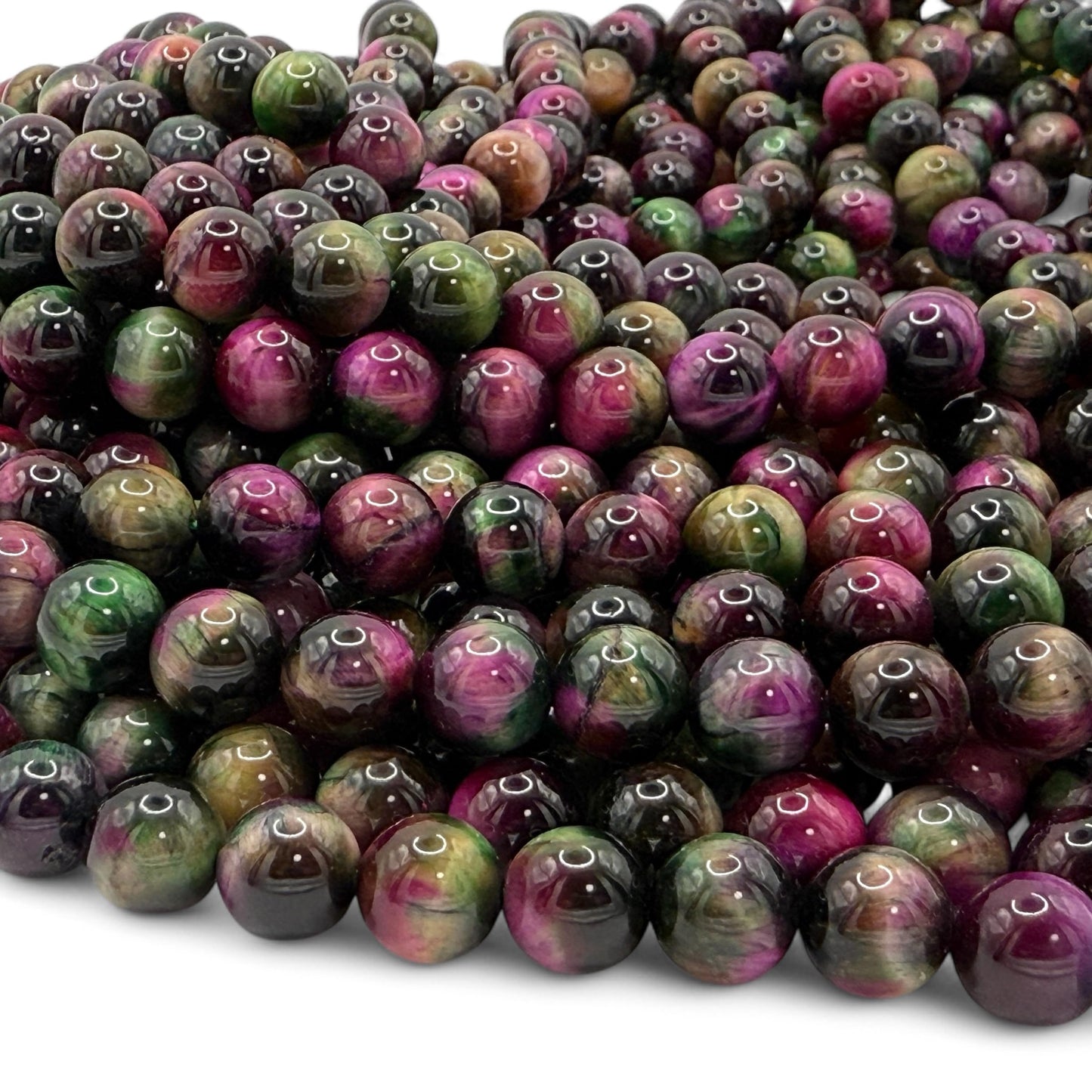 ABCGEMS High-Flash Galaxy Tiger's Eye Beads from Africa (Blend of Green & Purple Hues that Mimic The Beauty of The Galaxy) DIY Jewelry Making Beading Supplies - Smooth Round 10mm