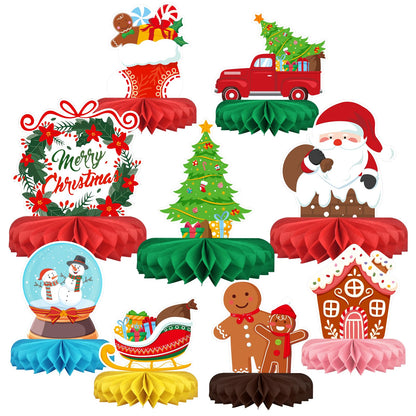 Merry Christmas Party Decorations Bundle - Includes Festive Christmas Honeycomb Centerpieces ，Santa Claus Snowman Table Toppers, Perfect for Classroom Decor, Christmas & Winter Birthday Party Supplies