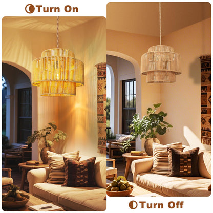 Maliralt Hanging Lamps Rattan Pendant Light - 16.4ft Plug in Cord Hanging Light Fixture Plug Into Wall Outlet Pendant Lighting with On Off Switch for Bedroom Living (Lantern Shade)