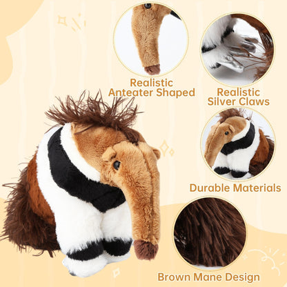 Anteater Stuffed Animal, Anteater Plush Toys Lifelike Cute with PP Cotton,10.6 Inches Soft Realistic Stuffed Zoo Animals Toy Juguetes De Peluche Gifts for Kids Girls Animal Lover Birthday Christmas