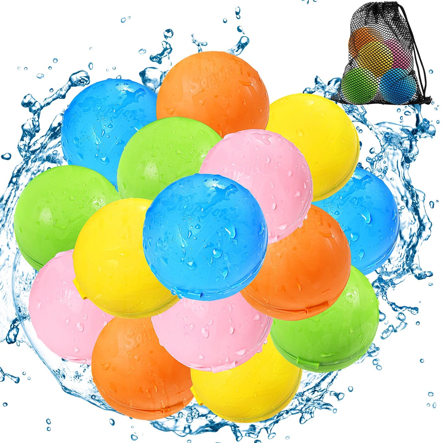 SOPPYCID Reusable Water Bomb balloons, Magnetic Refillable Water balls - Pool Toys for Boys and Girls, Beach Outdoor Activities Water Games Toy for kids Self Sealing Water Splash Ball (15Pack)