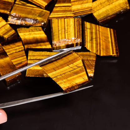 Natural Tiger Eye Raw Slice Gemstone- Healing Crystals for DIY Jewelry Making -Loose Natural Cabochon -Perfect for Crafting Unique Jewelry Designs (5 pcs, 25-35 mm)