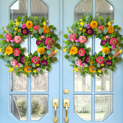 CHvista Spring Wreaths for Front Door 24 Inch Outdoor Spring Wreath with Peony Rose Ranunculus & Eucalyptus,Handmade Silk Summer Wreaths for Front Door,Spring Door Wreath for Porch Home Wall Window