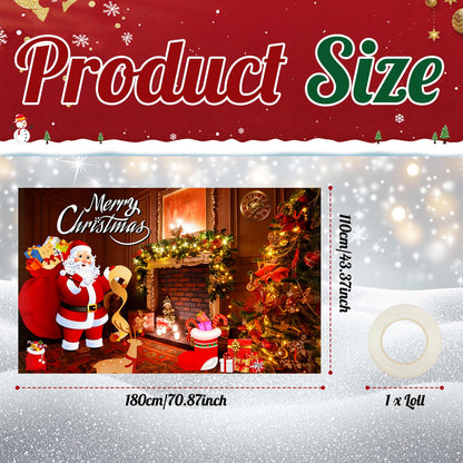 Hianjoo Merry Christmas Wall Banner Decorations 71x43 inch, Large Christmas Backdrop Banner with Eyelets, Vivid Digital Print Xmas Fireplace Background Decoration for Indoor Decor (Red)