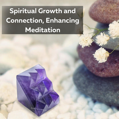 Amazing Gemstone Amethyst Crystal Pyramid with 9 Pyramid Plate Bottom - 1" Mini Pyramid Figurine of Natural Stone Pyramid for Meditation, Reiki, Chakra Balancing Vastu Pooja and Crystal Grids