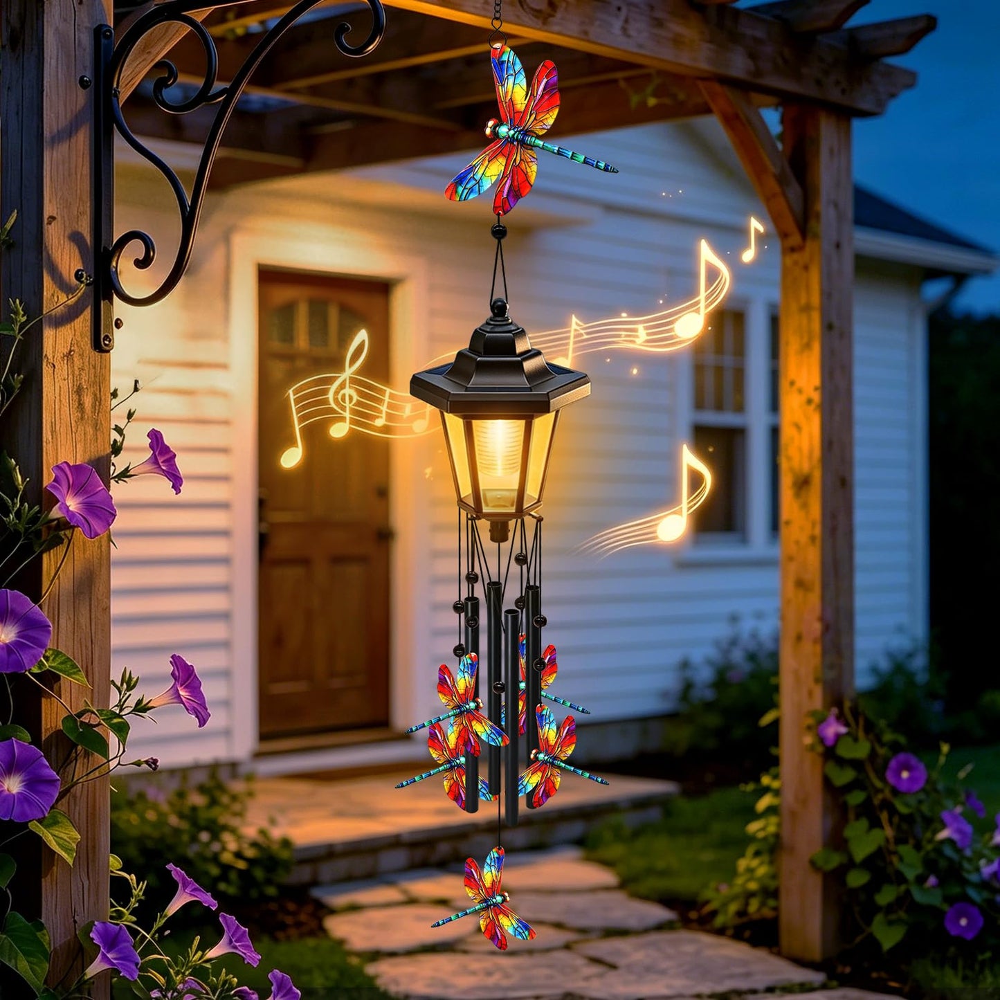 Large Solar Dragonfly Wind Chimes, Gifts for Women Mom Grandma Wife Sister Daughter Neighbor, Black Metal Wind Chimes with Wind Catcher, Solar Decor Lights for Outdoor Garden Patio Yard Porch Window