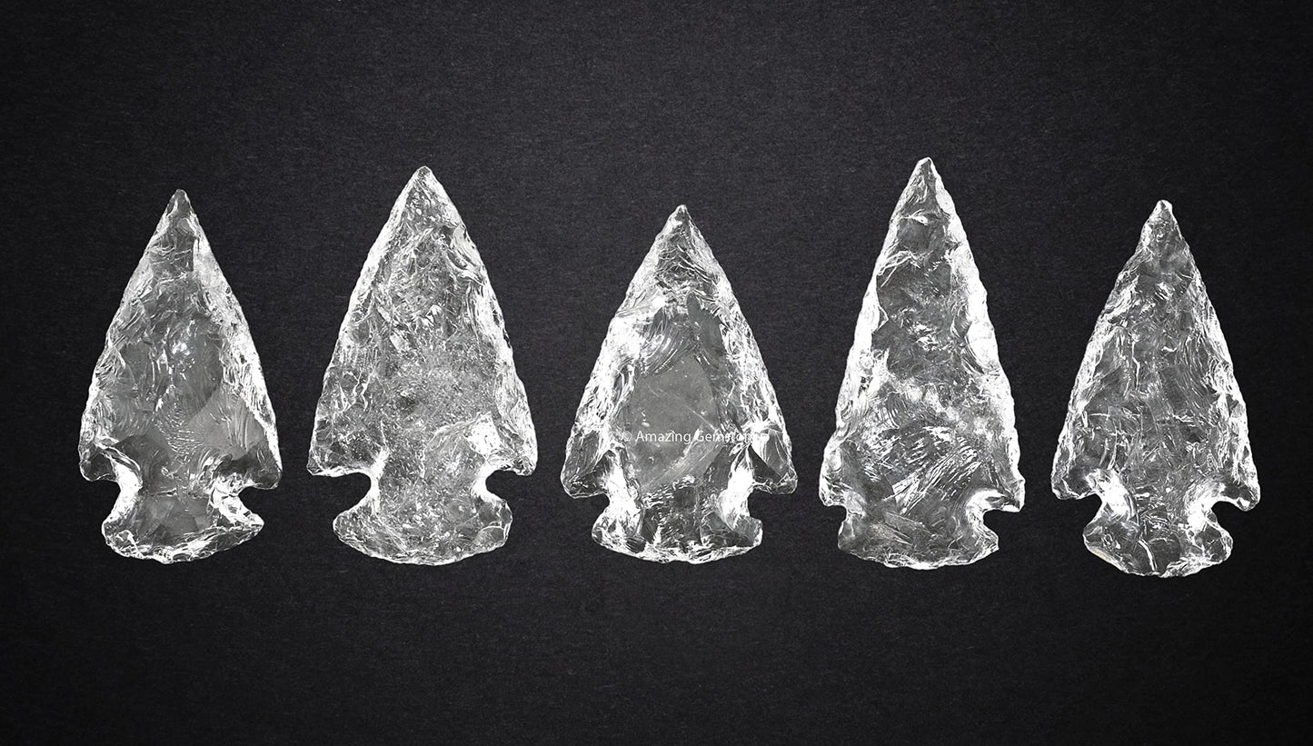 Amazing Gemstone 5 Pieces Clear Quartz Arrowhead, Crystal and Healing Stone Flint Rock Arrow Head - 1 to 1.5 Arrowheads for DIY Project Craft Point Jewelry Making