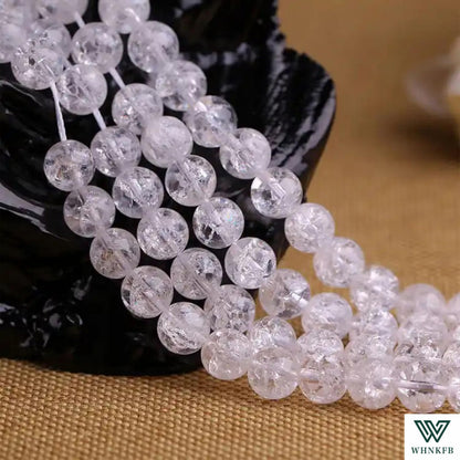 WHNKFB 8mm 50pcs Natural Crackled Clear Quartz Round Beads, Transparent Loose Crystal Beads for Jewelry Making Craft - 4mm 6mm 8mm 10mm Options with Free Elastic Cord