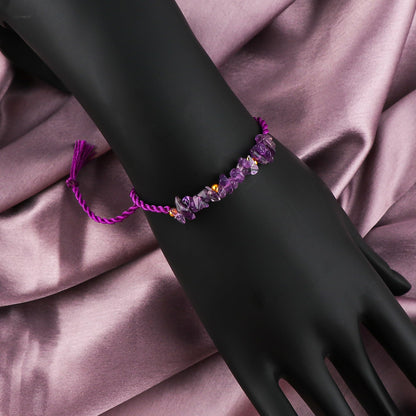 GEMSYMPHONY Amethyst Gemstone Chips Rope Bracelet – Adjustable Handmade Crystal Chip Bead Bracelet for Women & Men, Natural Stone Healing Jewelry, Boho Style, Unisex Spiritual Gift (Amethyst)