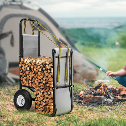 VIVOHOME Firewood Log Cart Carrier with Rubber Wheels and 600D Oxford Cloth, 250 LB Capacity Heavy Duty Steel Dolly Hauler, Rolling Wood Rack Storage Mover for Easy Transport Indoor Outdoor Use