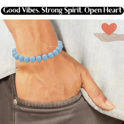 Amazing Gemstone Angelite Bracelet for Women Men's Gifts - Protection Healing Crystal Bracelet - 8mm Gemstone Beaded Adjustable Bracelet Pulseras Para Hombres Mujer Stocking Stuffers