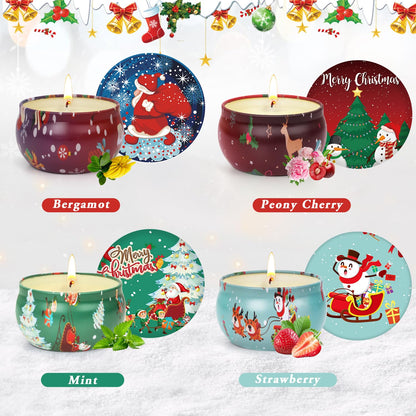 Christmas Candles Set, Christmas Scented Candle Gifts for Women, 4 Pack Small Aromatherapy Candle for Home Scented,Stocking Stuffers for Coworker Friends Teacher Adults Birthday Party