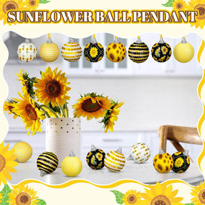 Zeyune 16 Pcs Sunflower Tree Ornaments Summer Decorations for Small Tree Yellow Sequin Ball Ornaments Sunflower Hanging Decorations with Ropes for Summer Holiday Party Supplies(Cute)