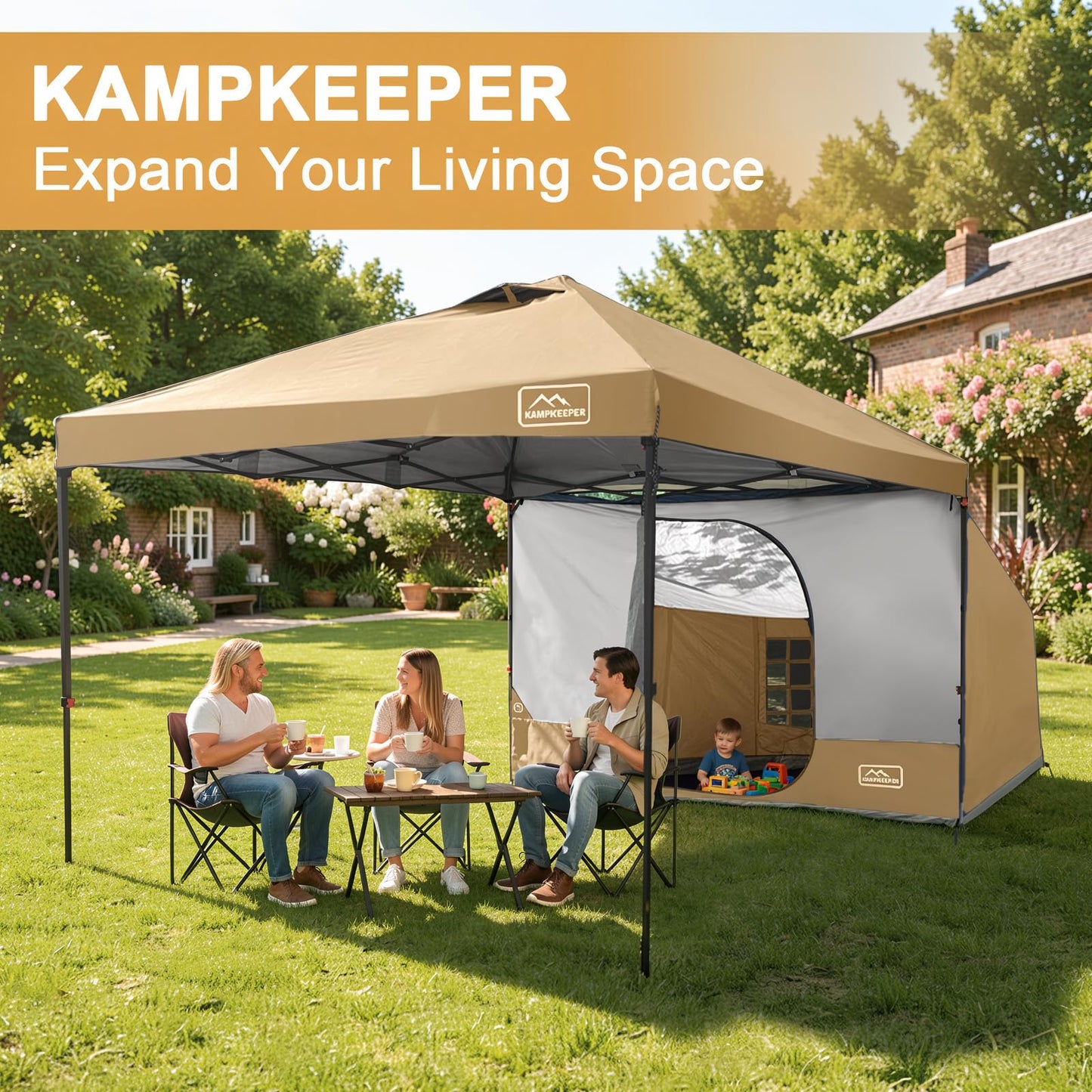 KAMPKEEPER 2 Person Canopy Side Tent, Camping Tent for 10x10 Canopies, Easy Up Cube Tents Gazebo Room with Mesh Window for Camping, Storage, Events(Canopy Not Included)