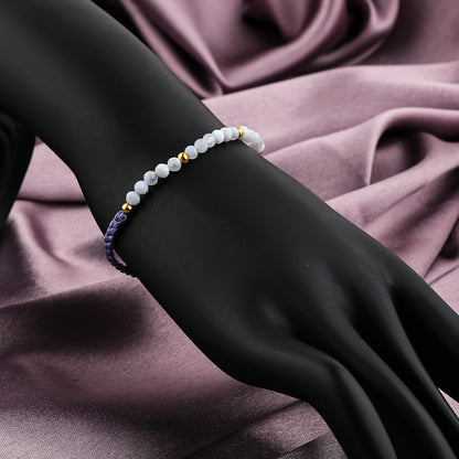 GEMSYMPHONY Blue Lace Agate Gemstone Beads Braided Bracelet – 3.5mm Natural Stone Beads, Handmade Adjustable Braided Rope Bracelet, Healing Crystal Jewelry for Men & Women, Unisex Boho Gift