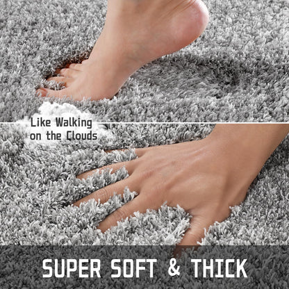 Yimobra Bathroom Rugs Non Slip Washable, Ultra Soft and Water Absorbent Bath Mats, Fluffy Shower Mat Outside, Plush Matts for Bathroom Floor/Sink, 24x17, Home Decor Accessories, Light Gray and White
