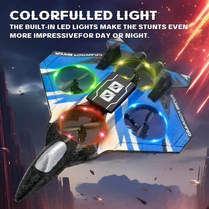 LEFEI Remote Control Airplane Drone with Light for Kids Adults,360° Flip Fighter Jet Helicopter Toys,Stunt Roll Planes Gifts for 6+ Boys (Blue)