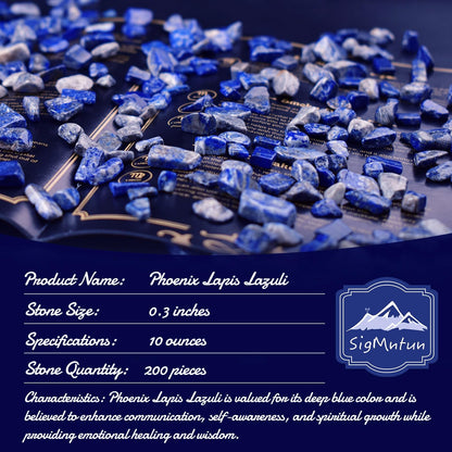 SigMntun Polished Lapis Lazuli Crystal Chips 200 Pcs - 0.3" 10 oz Small Tumbled Stone Chips Crushed Sea Glass Stones Healing Reiki Crystal Home Decoration Indoor Fountain