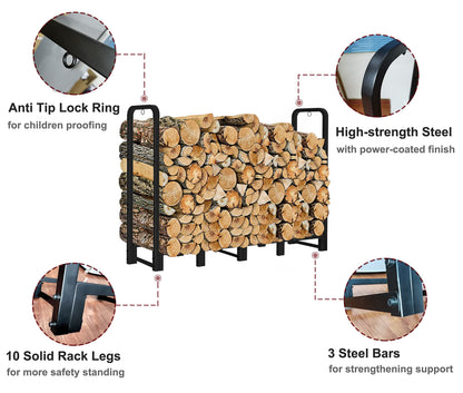 Artibear Firewood Rack Stand 6ft Heavy Duty Logs Carrier Holder for Outdoor Indoor Fireplace, Matte Black