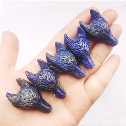 Bacatgem Natural Lapis Lazuli 1.57 inchs Wolf Head Pocket Crystals and Healing Stone Figurine,Haped DIY-Jewelry Pendant