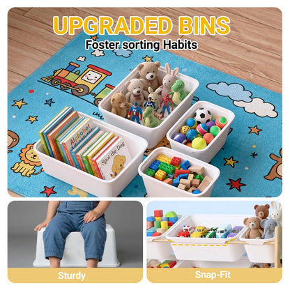 Dclavy Toy Storage Organizer with Bookshelf for Kids, Large Wooden Shelf with 12 Storage Bins & 6 Shelves, Toy Box Organization for Kids Rooms, Playroom, Nursery and Living Room