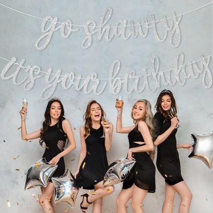 JHZMCRX Go Shawty It's Your Birthday Banner Glitter Happy Birthday Banner Sign Funny Garland Wall Door Banners for Women Girls Birthday Party Decorations Backdrops Silver