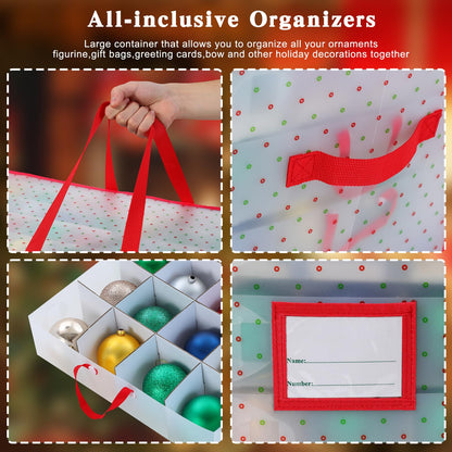 BIEBOS Portable Waterproof Christmas Decoration Ball Storage Box - Stores 128 Ornaments, 3-inch Balls, 8 Independent Layered Trays, Foldable for Easy Access