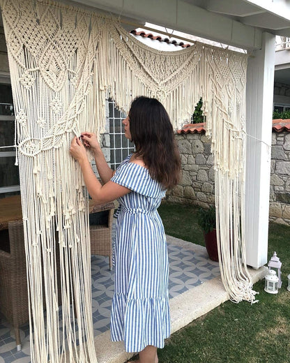 Macrame Wall Decor Hanging - Beautiful Apartment Dorm Room Decoration-Macrame Curtain-Macrame Wedding Backdrop for Holiday Decorations W 75" x L 85" Inch