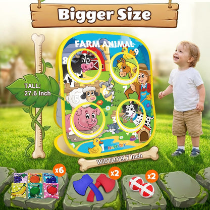 3-in-1 Farm Animal Bean Bag Toss Game for Boy Toddler Ages 3 4 5 Year Old, Cornhole Bags Set for 3-5 Preschool Kid, Outdoor Play Outside Toys in Backyard Lawn, Indoor Family Party Game, Birthday Gifts