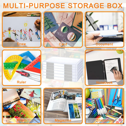 LonlyEagle 12 Pcs Clear A4 File Portable Project Case, Plastic Storage Box for 8.5" x 11" Letter Paper, Scrapbook Paper Storage Boxes Documents Magazines Holder