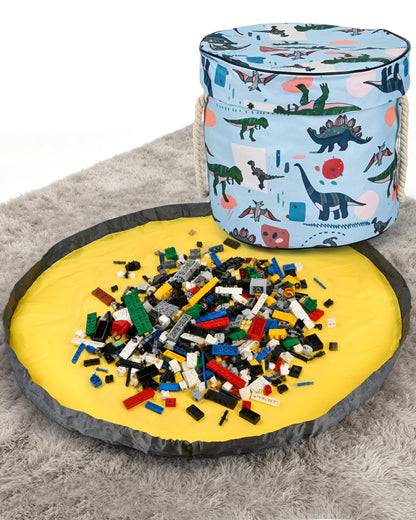 Toy Storage Organizer, Foldable Bag with 60" Play Mat for Kid, Playroom Basket Bin with Lid for Building Scattered Blocks, Thin Toy Mats Are Perfect for Homes with Carpets, Blue Dinosaur