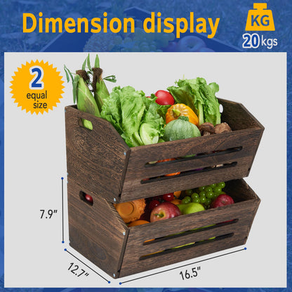 ELONG HOME Rustic Wooden Crate, 2 Pack, Brown, Large, 16.5x12.7x9 Inches, Holds Up to 45 Pounds, Decorative Farmhouse Wooden Crate Basket for Storage and Display